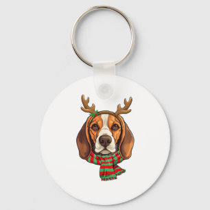 Beagle Dog Christmas Reindeer Santa Hat Funny Xmas Keychain