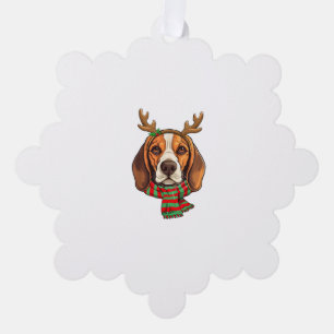Beagle Dog Christmas Reindeer Santa Hat Funny Xmas Ornament Card