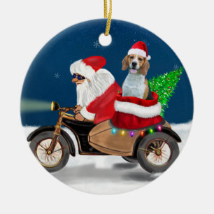 Beagle Dog Christmas Santa Claus  Ceramic Ornament
