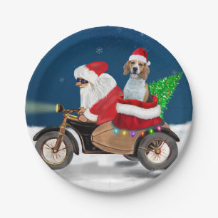 Beagle Dog Christmas Santa Claus Paper Plate