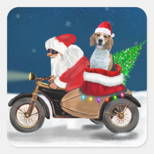 Beagle Dog Christmas Santa Claus Square Sticker