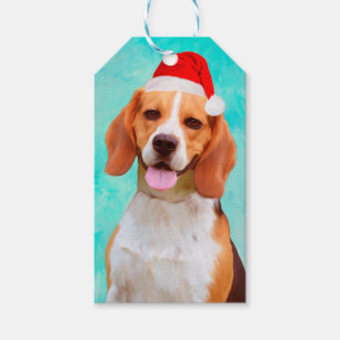 Beagle Dog Christmas Santa Hat Portrait Gift Tags