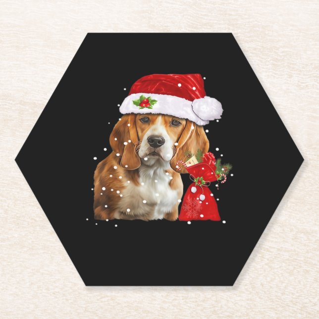 Beagle Dog Christmas T Shirt Christmas Dog Essenti Paper Coaster (Front)