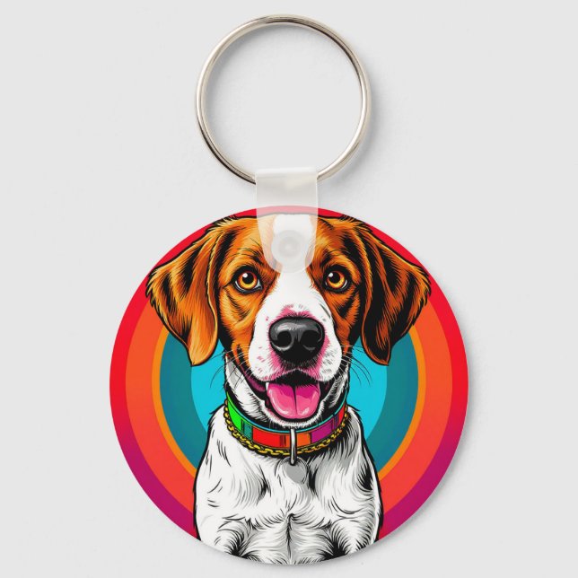 Beagle Dog Collar Cartoon Keychain For Dog Lovers (Front)