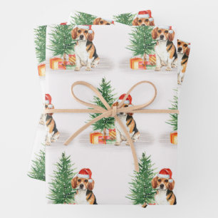 Beagle Dog Cute Santa Festive Christmas Wrapping Paper Sheet