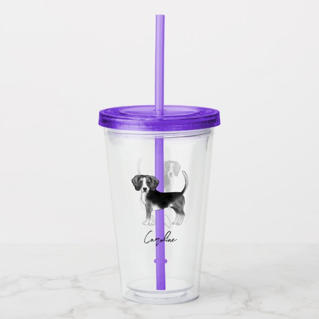 Beagle Dog Design In Black And White With Name Acrylic Tumbler (Front)