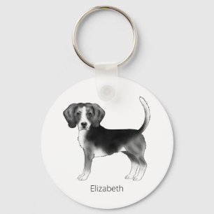 Beagle Dog Design In Black And White With Name Keychain