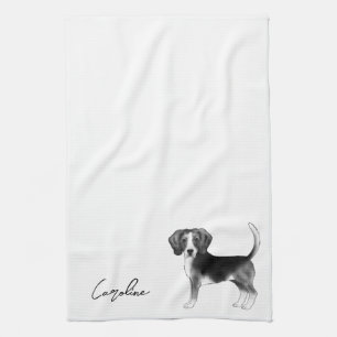 Beagle Dog Design In Black And White With Name Kitchen Towel