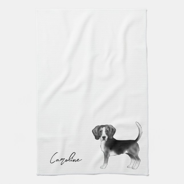 Beagle Dog Design In Black And White With Name Kitchen Towel (Vertical)