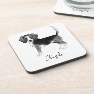 Beagle Dog Design In Black And White With Text Coaster