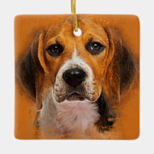 Beagle dog digital art ceramic ornament