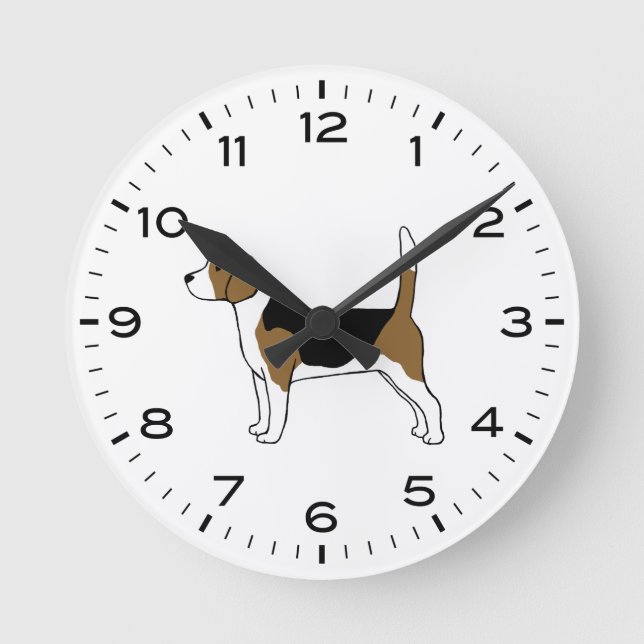Beagle Dog Drawing Round Clock (Front)