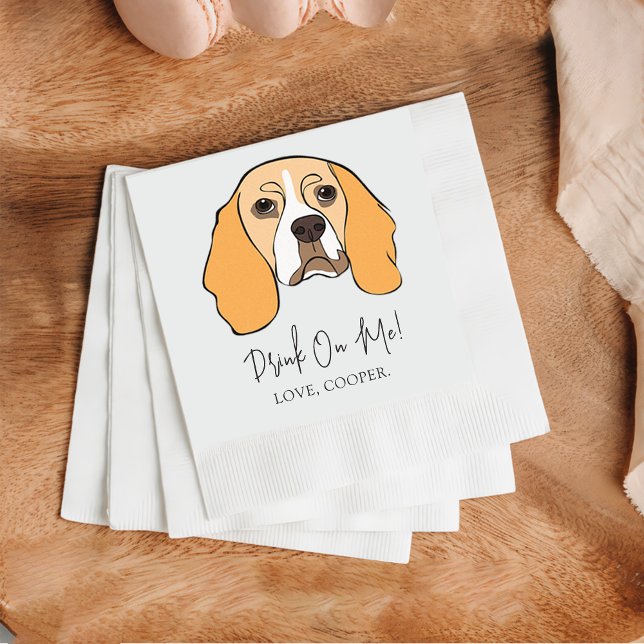Beagle Dog Drink On Me Dog Custom Cocktail Napkin (Creator Uploaded)