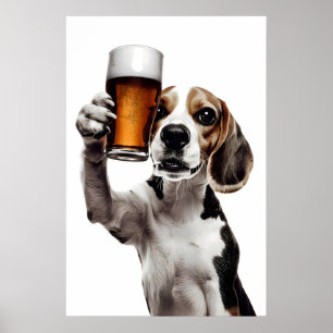 Beagle Dog Drinking Beer Art Funny Alcohol Humour Poster