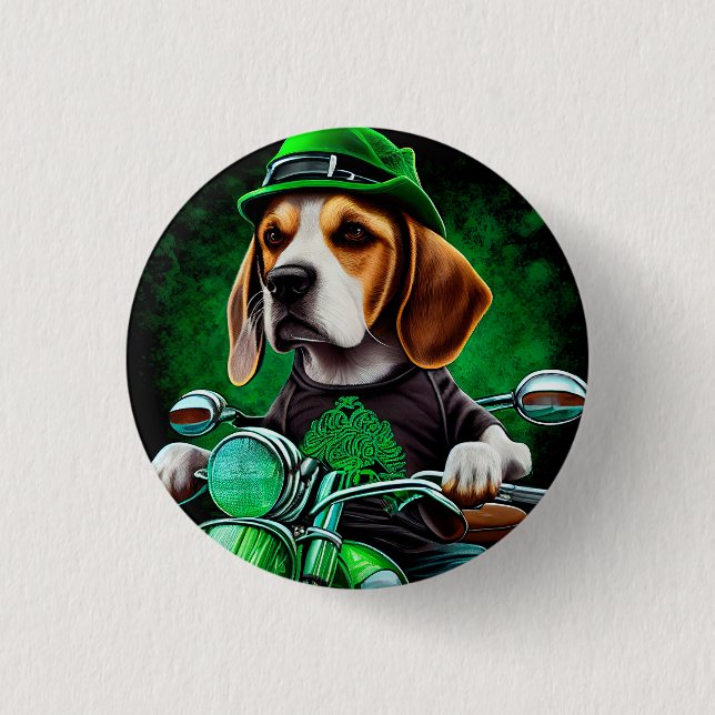 Beagle Dog driving bike St. Patrick's Day 1 Inch Round Button (Front)