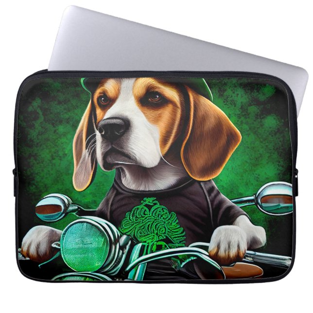 Beagle Dog driving bike St. Patrick's Day Laptop Sleeve (Front)