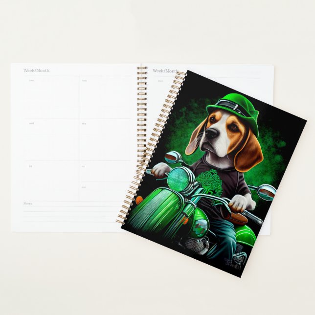 Beagle Dog driving bike St. Patrick's Day Planner (Display)