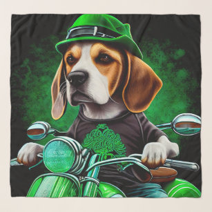 Beagle Dog driving bike St. Patrick's Day Scarf