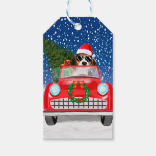 Beagle Dog Driving Car In Snow Christmas  Gift Tags