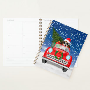 Beagle Dog Driving Car In Snow Christmas Planner