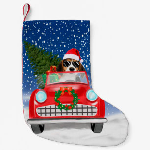 Beagle Dog Driving Car In Snow Christmas Small Christmas Stocking