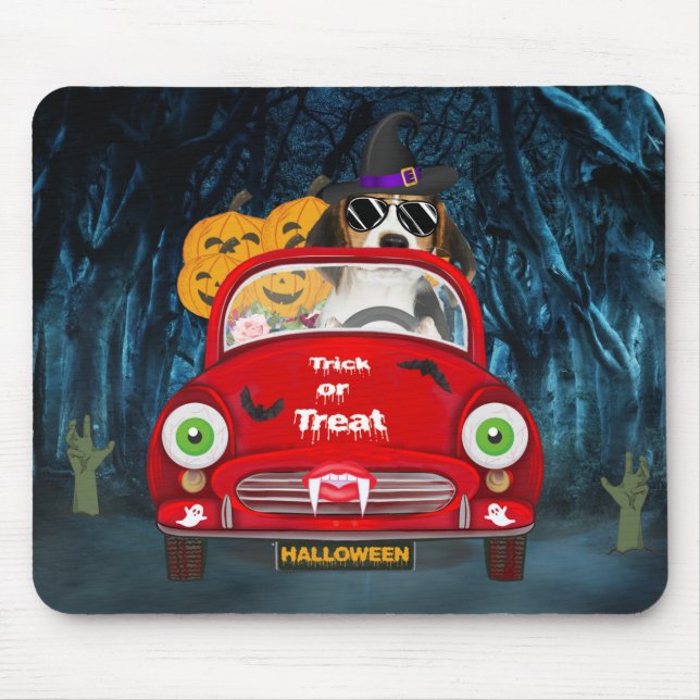 Beagle Dog Driving Car Scary  Mouse Pad (Front)