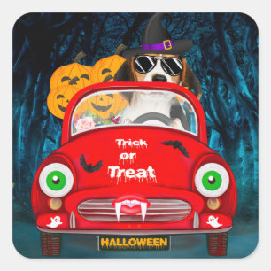 Beagle Dog Driving Car Scary Square Sticker