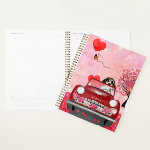 Beagle Dog Driving Car with Hearts Valentine's Planner