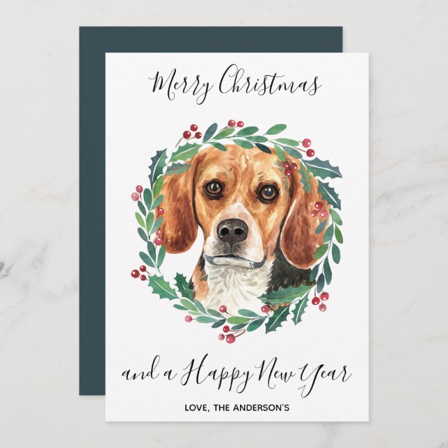 Beagle Dog Elegant Merry Christmas Holiday Card (Front/Back)