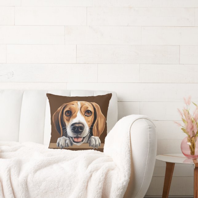 Beagle Dog Face Throw Pillow (Couch)
