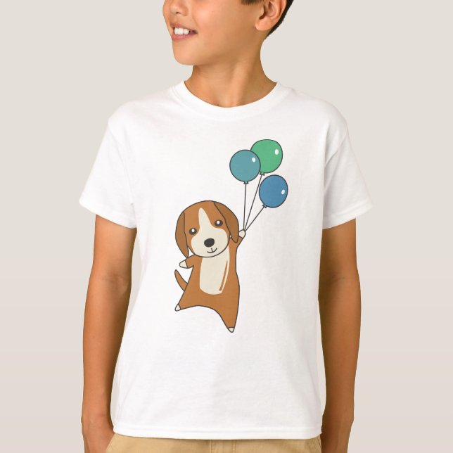 Beagle Dog Flies Up With Balloons T-Shirt (Front)