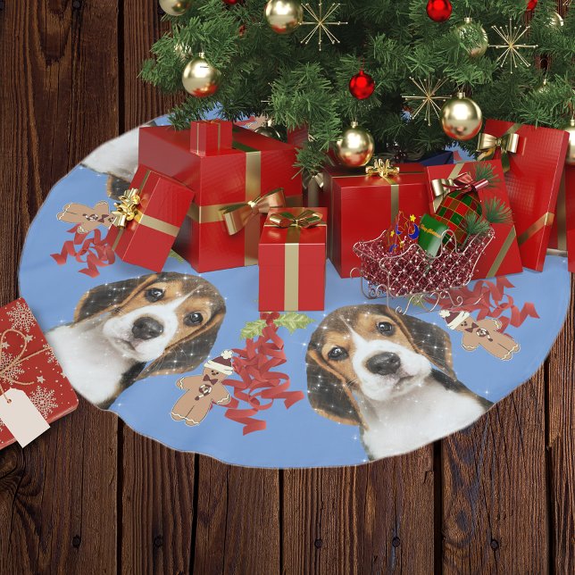 Beagle Dog Fun Festivities Christmas | Blue Brushed Polyester Tree Skirt (Creator Uploaded)