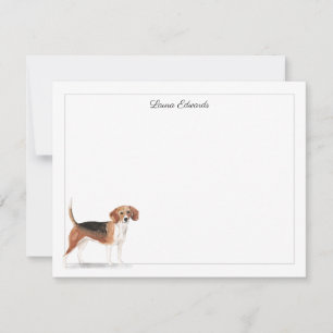 Beagle Dog Grey Border Personalized Stationery Card