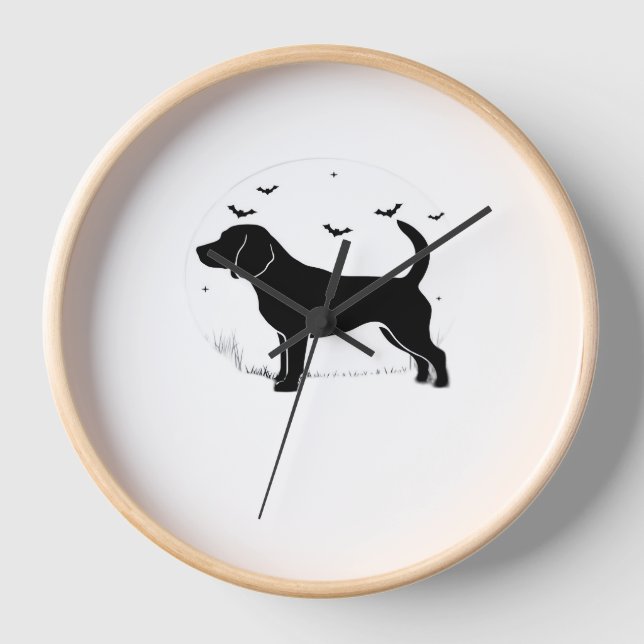 Beagle Dog – Halloween Moon Silhouette Oversized T Clock (Front)