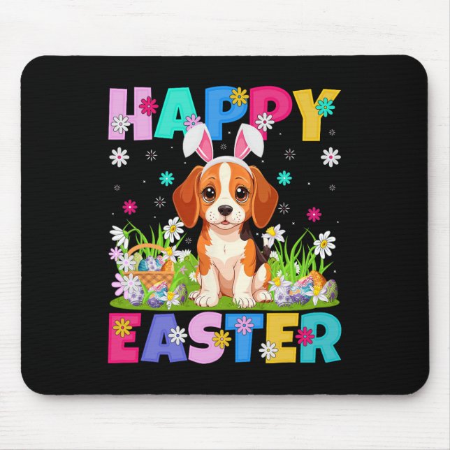 Beagle Dog Happy Easter Egg Hunt Bunny Ear Beagle  Mouse Pad (Front)