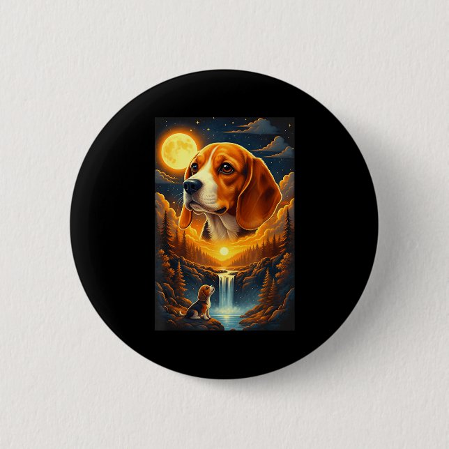 Beagle dog howling to the moon  2 inch round button (Front)