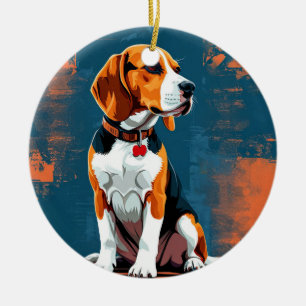 Beagle Dog in Abstract Background Ceramic Ornament