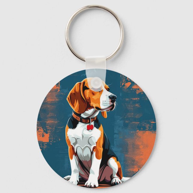 Beagle Dog in Abstract Background Keychain (Front)