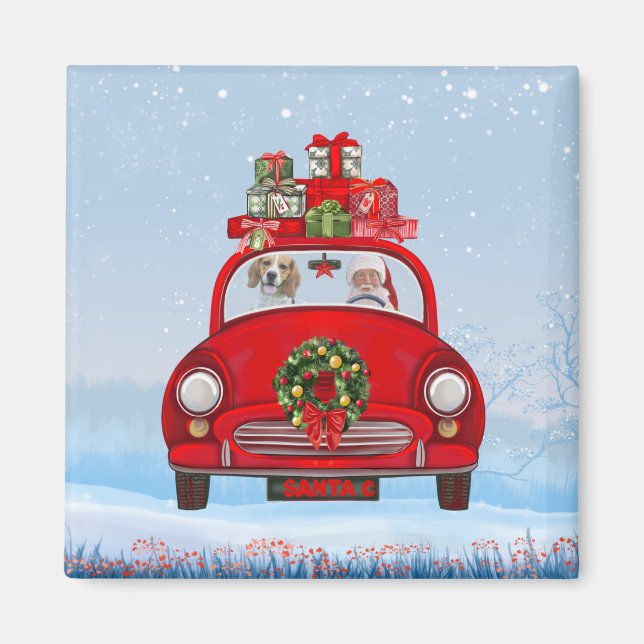 Beagle Dog In Car With Santa Claus  Magnet (Front)