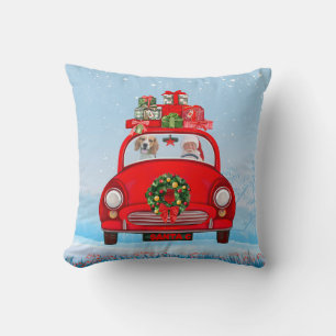 Beagle Dog In Car With Santa Claus Throw Pillow