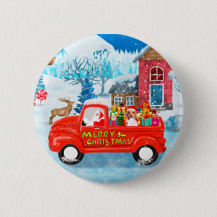 Beagle Dog in Christmas Delivery Truck Snow  2 Inch Round Button
