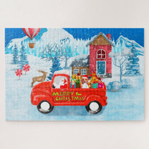 Beagle Dog in Christmas Delivery Truck Snow Jigsaw Puzzle