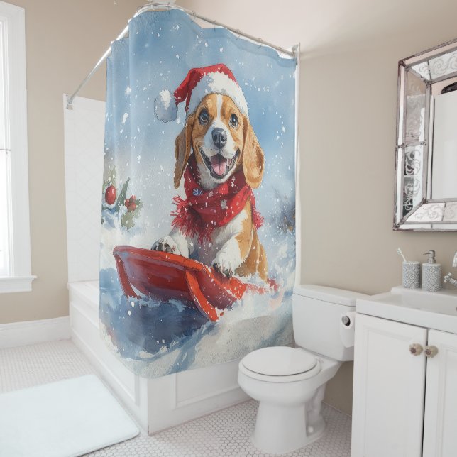 Beagle Dog in Sledge Let it Snow Christmas (In Situ)