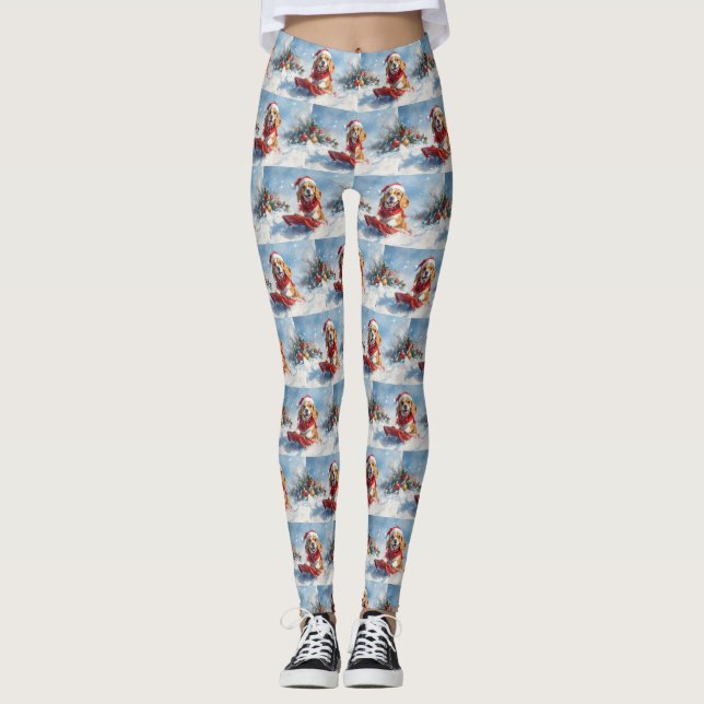 Beagle Dog in Sledge Let it Snow Christmas Leggings (Front)