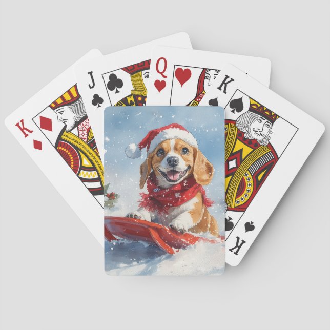 Beagle Dog in Sledge Let it Snow Christmas Playing Cards (Back)