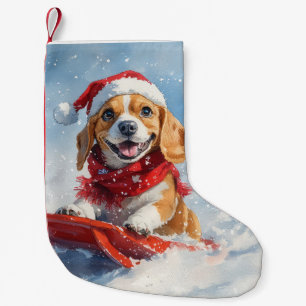 Beagle Dog in Sledge Let it Snow Christmas Small Christmas Stocking
