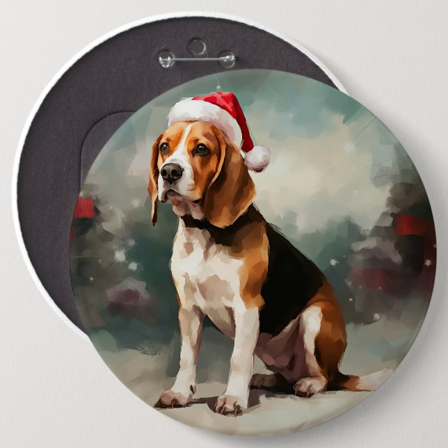 Beagle Dog in Snow Christmas  6 Inch Round Button (Front & Back)