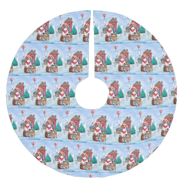 Beagle Dog In snow Christmas Dog House Brushed Polyester Tree Skirt (Front)