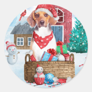 Beagle Dog In snow Christmas Dog House Classic Round Sticker