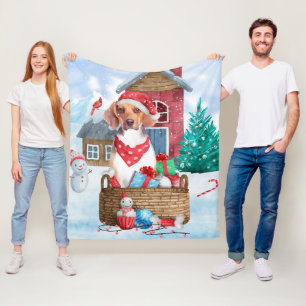 Beagle Dog In snow Christmas Dog House Fleece Blanket